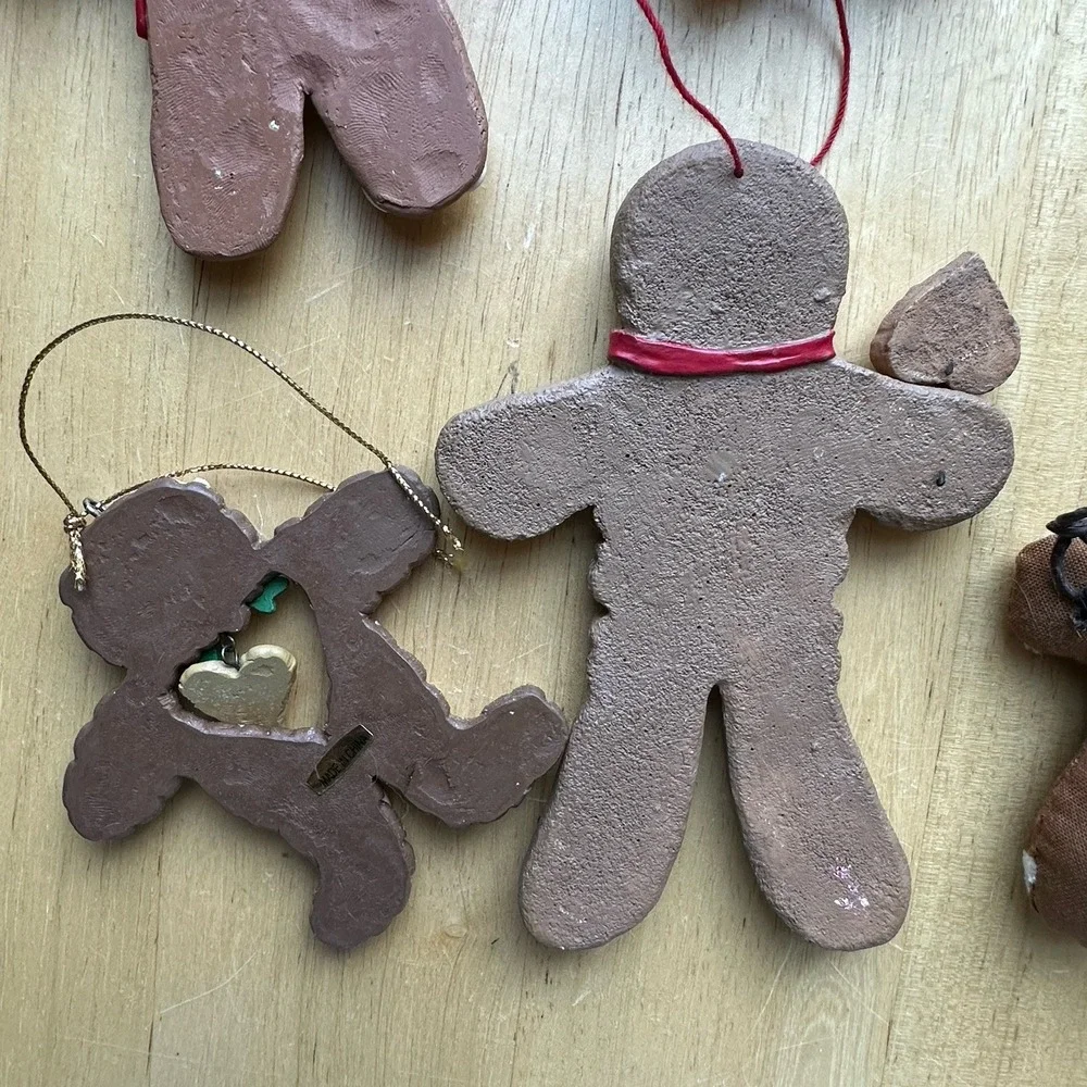 Vintage Gingerbread Man Boy Girl Christmas Tree Holiday Ornaments Lot Of 6